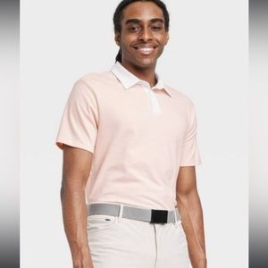 Men’s All in Motion Contrast Placket Polo Shirt Pink White Collar NEW